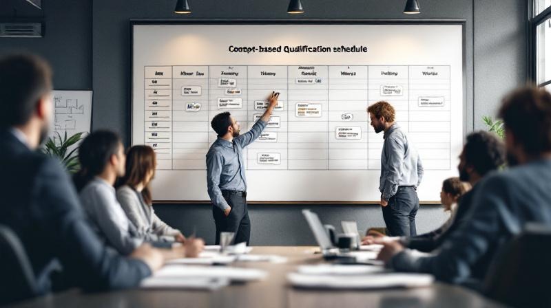 HR-Team und Geschäftsführung vor einer Wand mit Kohortenplanung für 50 Mitarbeiter