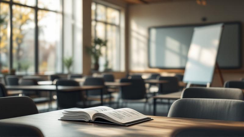 Präsentationsraum mit aufgeklappter Flipchart und vorbereiteten Folien für Mitarbeiterinformation