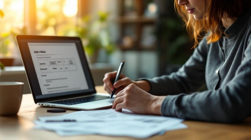 Personalentwicklerin arbeitet an Bildungsbedarfsplan am Schreibtisch mit Skizze und Laptop