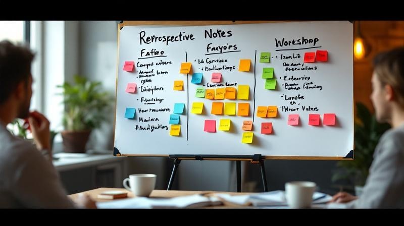Flipchart mit Rückblick-Notizen und Post-it-Notizen zu Erkenntnissen aus einer Weiterbildungsphase
