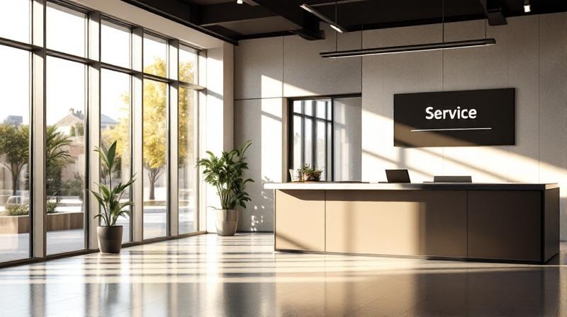 Eingangsbereich einer Agentur für Arbeit mit Hinweisschild Arbeitgeberservice