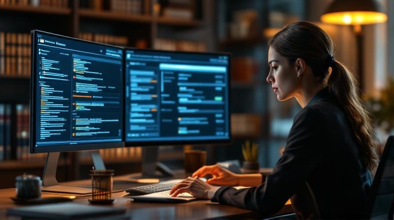 Rechtsanwaltsfachangestellte arbeitet mit digitaler Aktenführung und Legal-Tech-Software