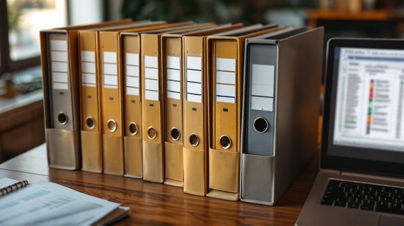 Personalakten und Laptop auf Schreibtisch einer HR-Abteilung
