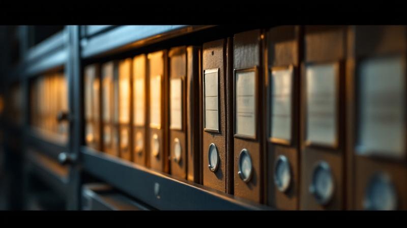 Ordentlich beschriftete Aktenordner in einem abschließbaren Archivschrank
