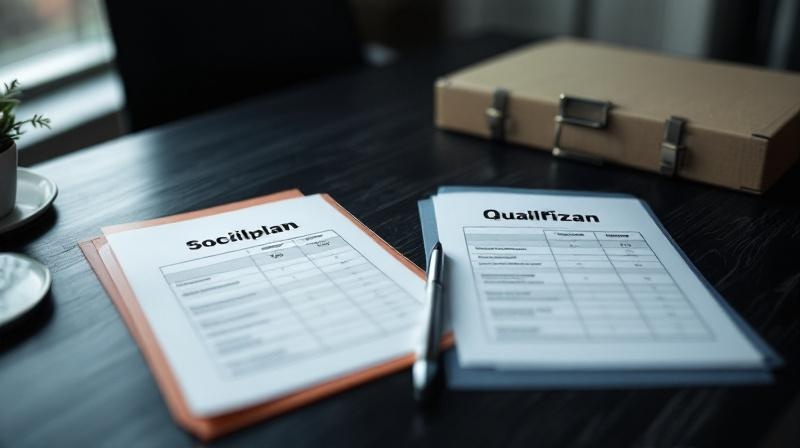 Zwei Aktenordner nebeneinander, einer beschriftet mit Sozialplan, einer mit Qualifizierung