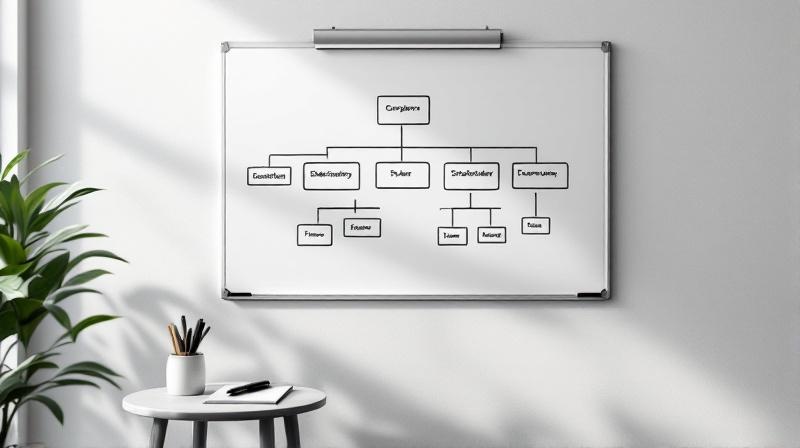 Organigramm-ähnliche Darstellung der beteiligten Abteilungen auf einem Whiteboard