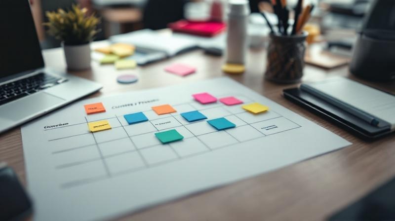 Schreibtisch mit einem Schichtplan und farbigen Notizzetteln für Vertretungsphasen